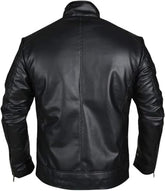 Schwarze Café Racer-Schaffell-Lederjacke für Herren im Retro-Motorradstil